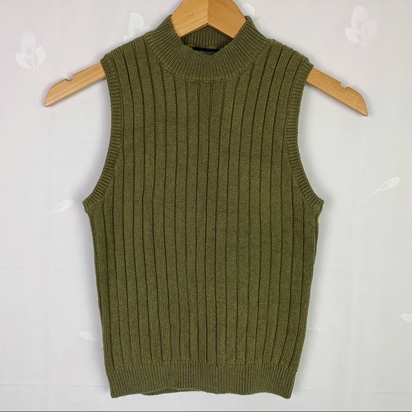 Forever 21 Green Mock Neck Rib Knit Tank Top NWT M